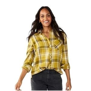 Sonoma Good For Life Button Down Plaid Flannel Yellow White Mustard Shirt Size M